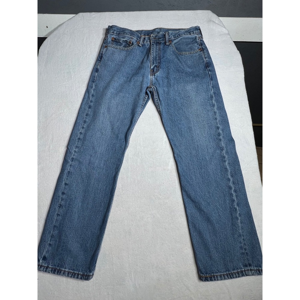 Levis 505 Regular Fit Straight Leg Jeans Mens 34x29 Medium Wash Blue Denim